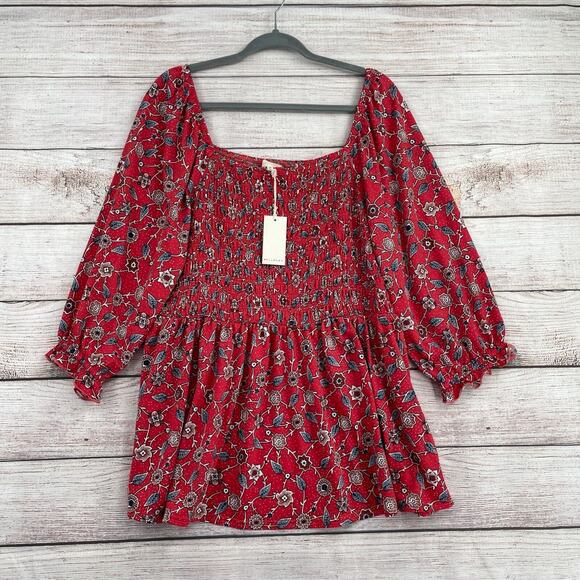 Melloday Floral Off Shoulder Blouse Women's Size 2X Red/White/Blue - Picture 1 of 9